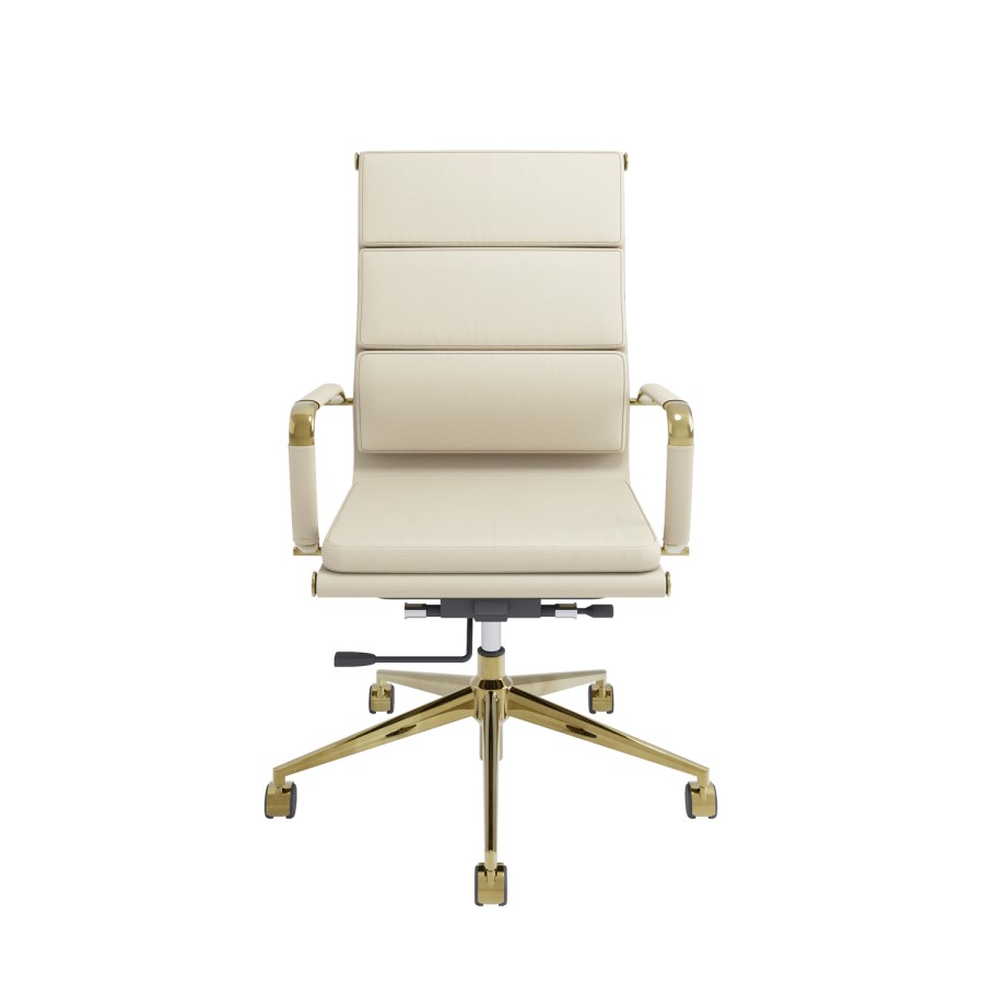 Beige Faux Leather High Back Office Swivel Chair - Benson