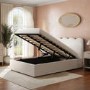 Cream Boucle Small Double Ottoman Bed with Scalloped Headboard - Boba