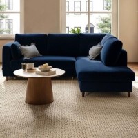 4 Seater Pull-Out Corner Sofa Bed with Storage in Navy Blue Velvet - Boe