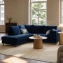 4 Seater Pull-Out Corner Sofa Bed with Storage in Navy Blue Velvet - Boe