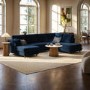 6 Seater Pull-Out U-Shape Sofa Bed with Storage in Navy Blue Velvet - Boe