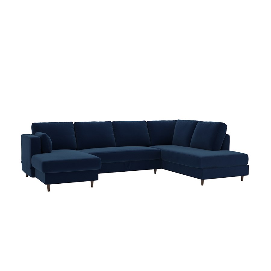 6 Seater Pull-Out U-Shape Sofa Bed with Storage in Navy Blue Velvet - Boe