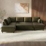 6 Seater Pull-Out U-Shape Sofa Bed with Storage in Olive Green Velvet - Boe