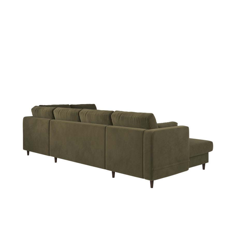 ALMOST PERFECT - 6 Seater Pull-Out U-Shape Sofa Bed with Storage in Olive Green Velvet - Boe