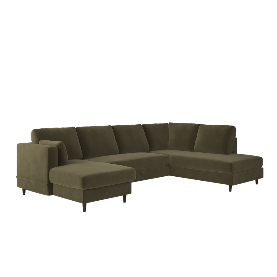 ALMOST PERFECT - 6 Seater Pull-Out U-Shape Sofa Bed with Storage in Olive Green Velvet - Boe
