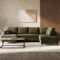 ALMOST PERFECT - 6 Seater Pull-Out U-Shape Sofa Bed with Storage in Olive Green Velvet - Boe