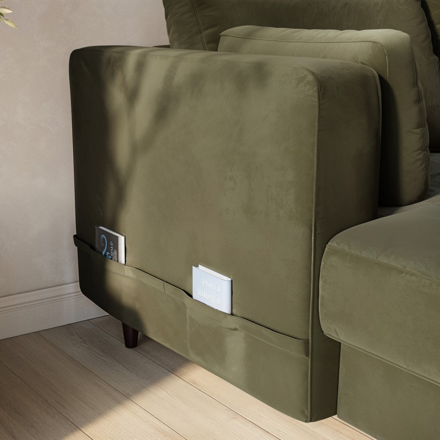 ALMOST PERFECT - 6 Seater Pull-Out U-Shape Sofa Bed with Storage in Olive Green Velvet - Boe
