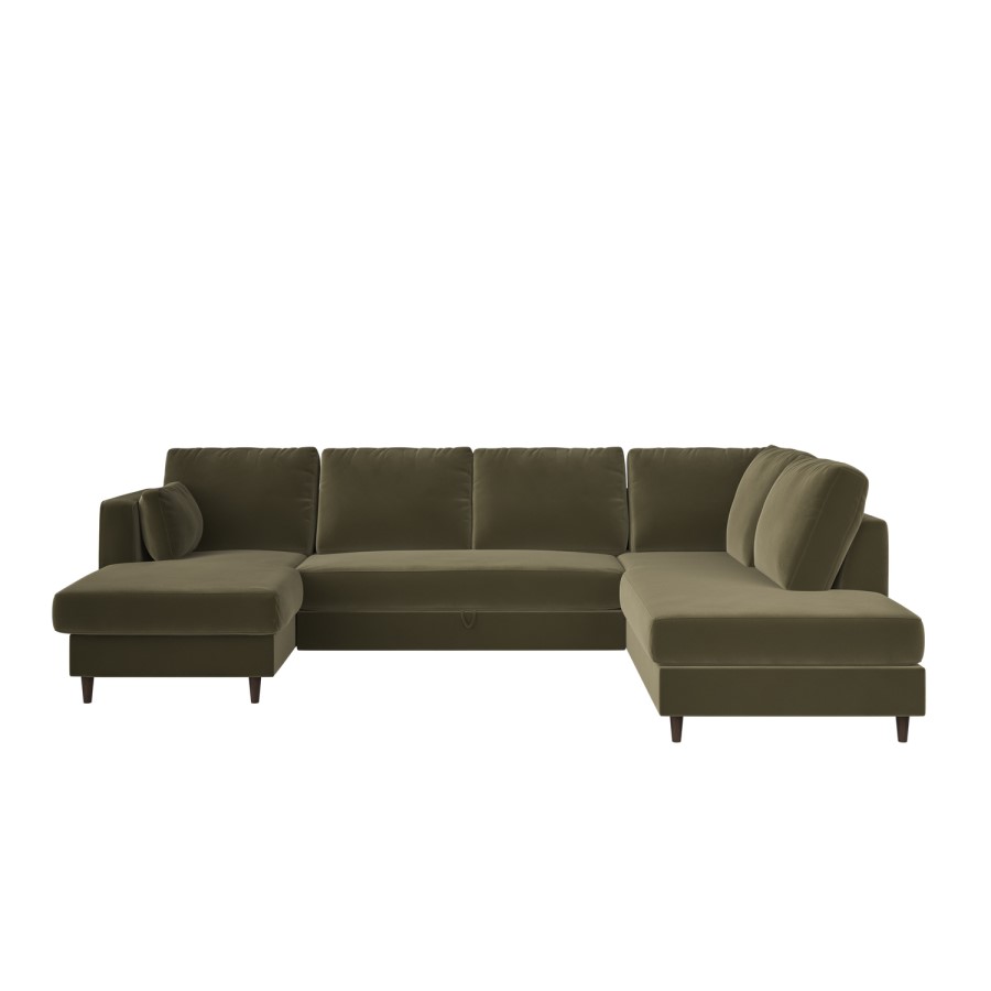 ALMOST PERFECT - 6 Seater Pull-Out U-Shape Sofa Bed with Storage in Olive Green Velvet - Boe