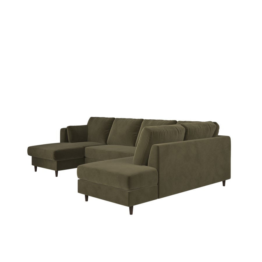 ALMOST PERFECT - 6 Seater Pull-Out U-Shape Sofa Bed with Storage in Olive Green Velvet - Boe