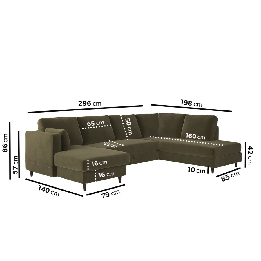 ALMOST PERFECT - 6 Seater Pull-Out U-Shape Sofa Bed with Storage in Olive Green Velvet - Boe