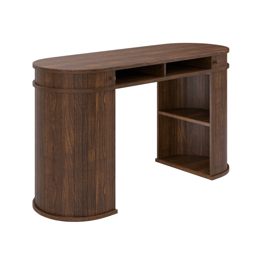 Dark Oak Curved Office Desk with Sliding Doors - Breuer