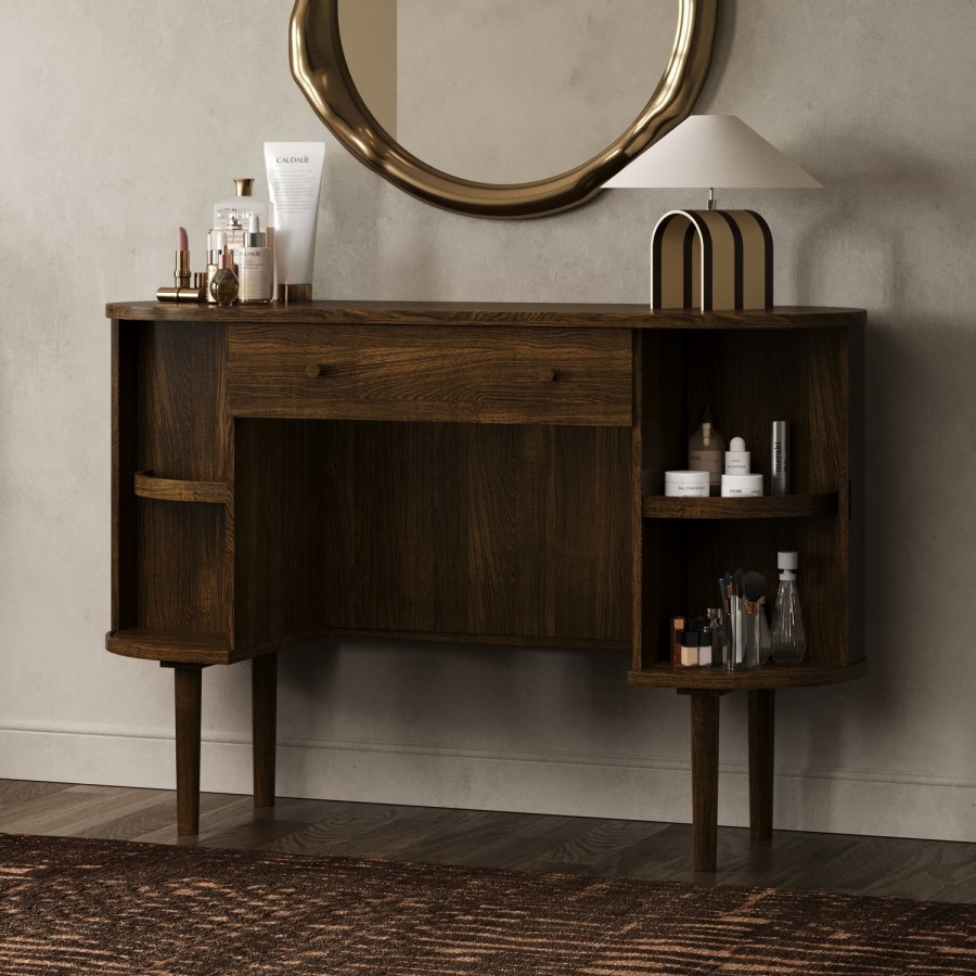 Dark Oak Dressing Table with Drawer and Cupboards - Breuer