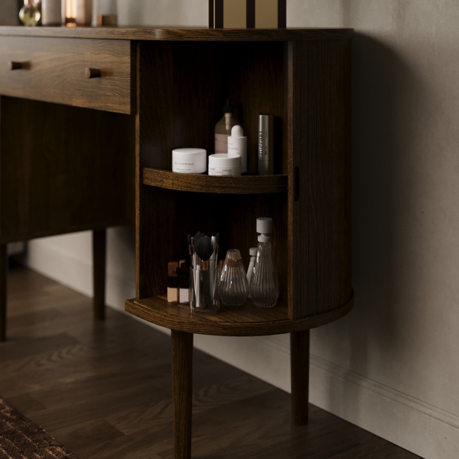 Dark Oak Dressing Table with Drawer and Cupboards - Breuer