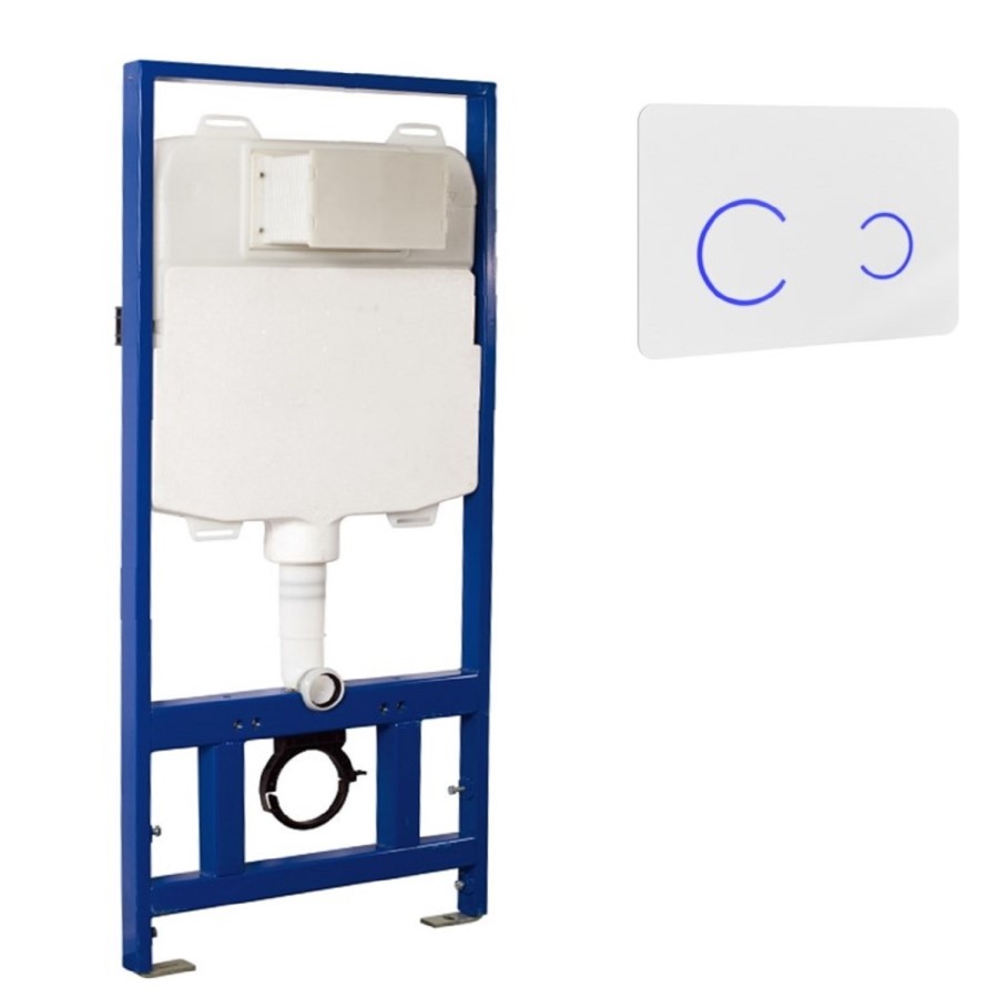 1168mm Wall Hung Toilet Frame & White Glass Sensor Flush Plate with Concealed Cistern - Elira
