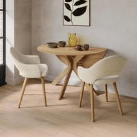 Small Oak Drop Leaf Space Saving Round Extendable Dining Table - Seats 2 - 4 - Carson