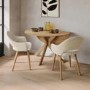 Round Oak Drop Leaf Dining Table Set with 2 Beige Upholstered Swivel Chairs - Seats 2 - Carson