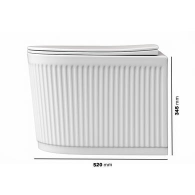 Fluted Wall Hung Rimless Toilet with Soft Close Seat, Chrome Mechanical Flush Plate, 1168mm Frame & Cistern – Oregon