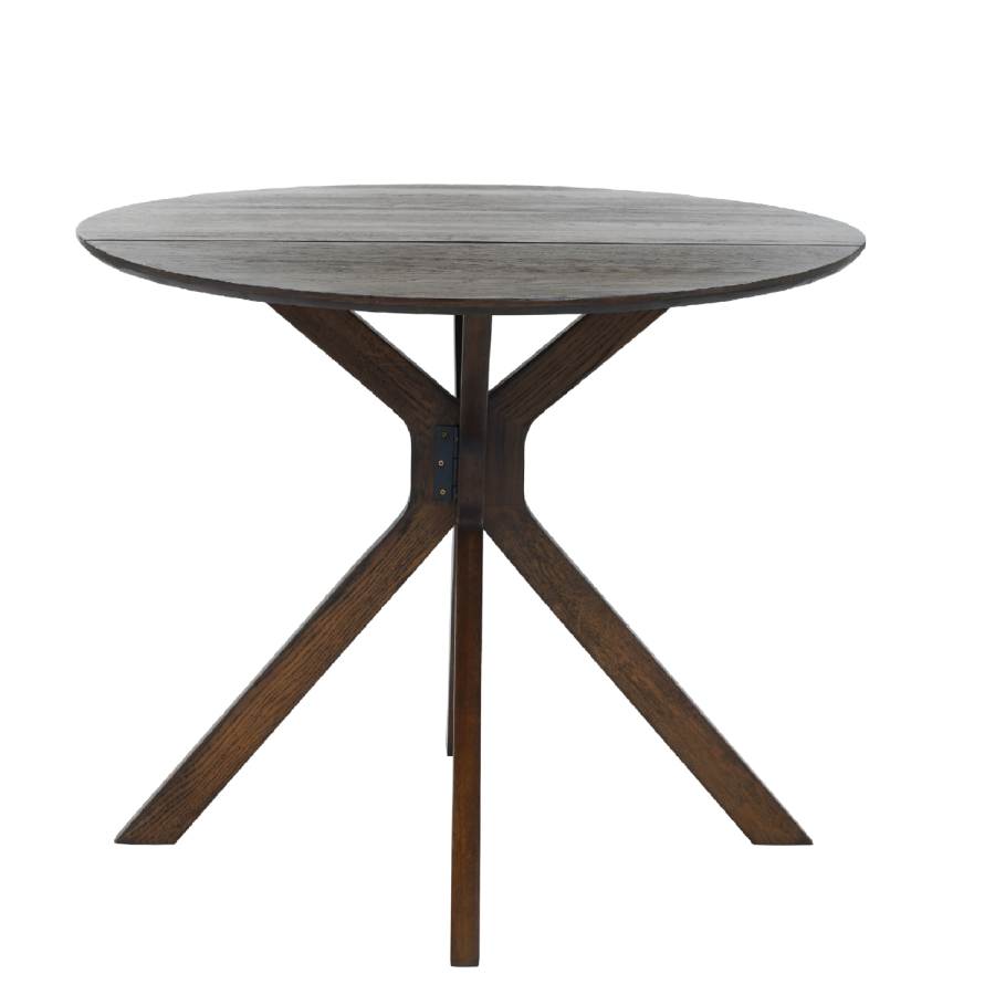 Round Walnut Drop Leaf Dining Table Set with 4 Beige Faux Leather Chairs - Seats 4 - Carson