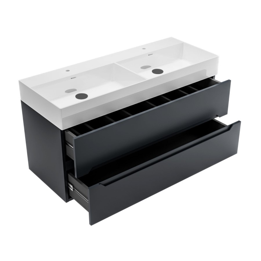 1200mm Anthracite Wall Hung Double Vanity Unit with Basins - Morella