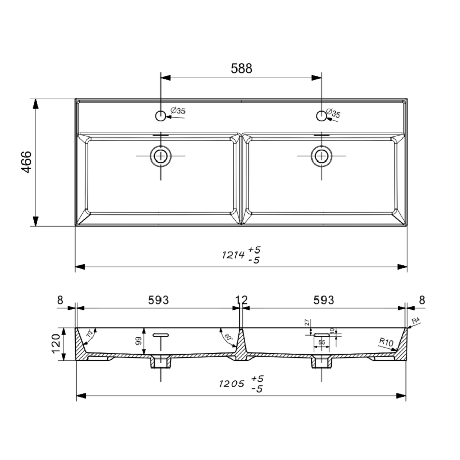1200mm Anthracite Wall Hung Double Vanity Unit with Basins - Morella
