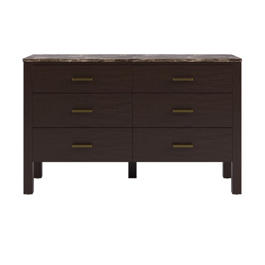 Wide Dark Wood Sideboard with Marble Top - Alessio