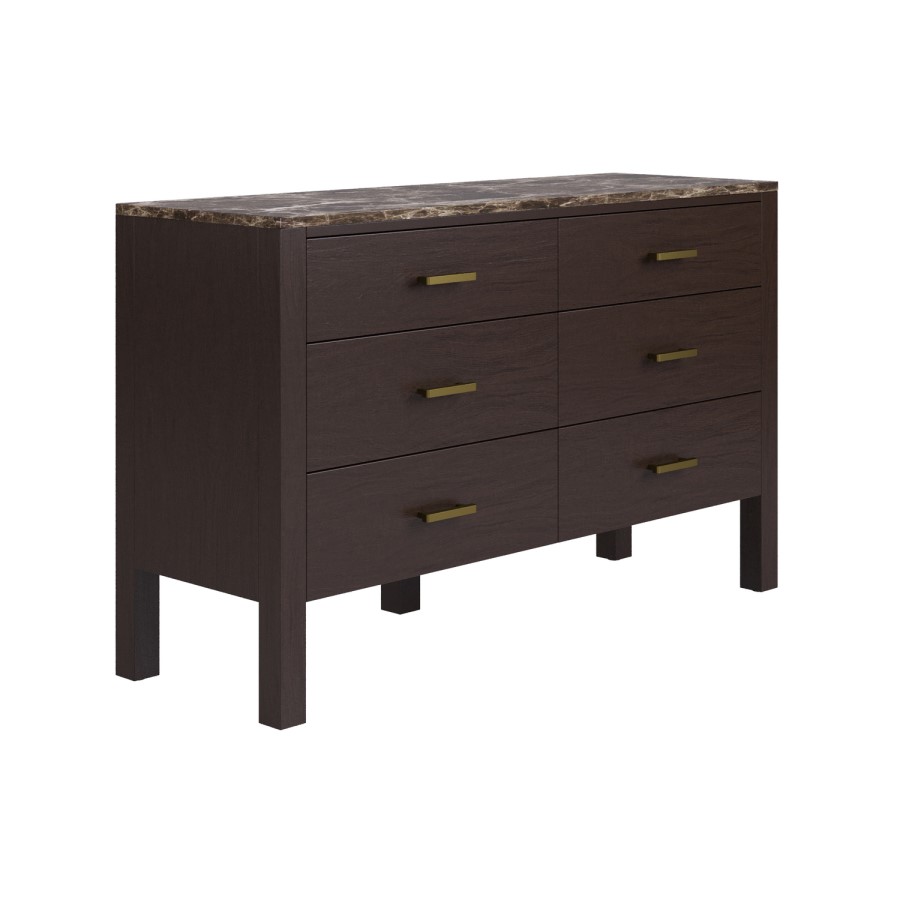 Wide Dark Wood Sideboard with Marble Top - Alessio