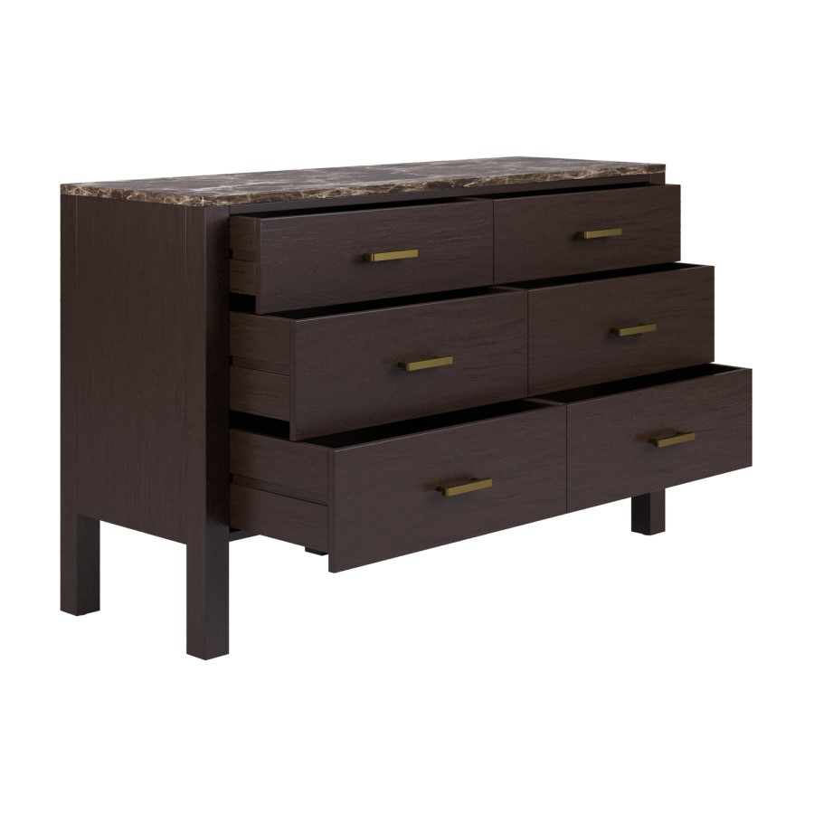 Wide Dark Wood Sideboard with Marble Top - Alessio