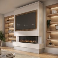 Self Build Media Wall with Black 3-Sided Inset Electric Fire - 50 Inch - AmberGlo
