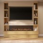 Self Build Oak Media Wall with Black 3-Sided Inset Electric Fire with Shelving - 50 Inch - AmberGlo