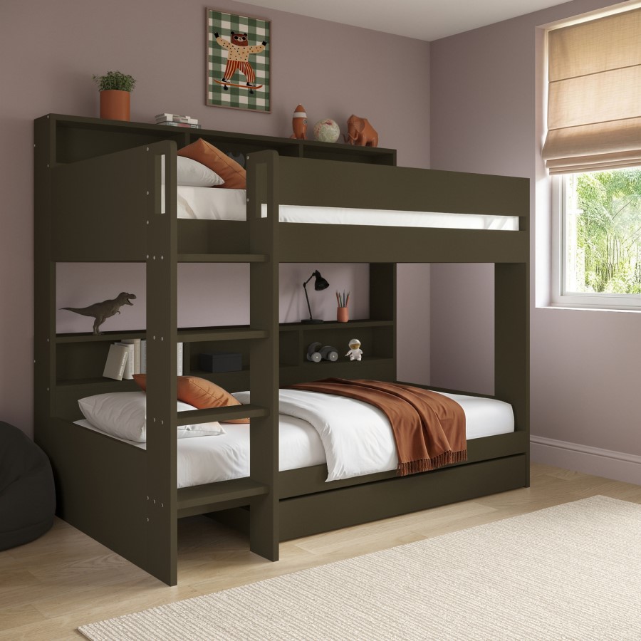 Green Bunk Bed with Storage Shelves and Drawer - Aire