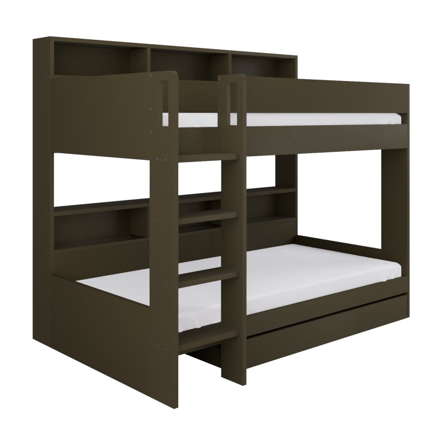 Green Bunk Bed with Storage Shelves and Drawer - Aire