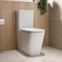 Close Coupled Back to Wall Rimless Toilet with Soft Close Seat and Square Chrome Flush Button - Albi
