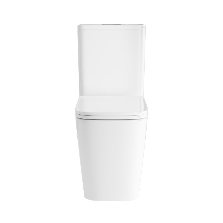 Close Coupled Back to Wall Rimless Toilet with Soft Close Seat and Square Chrome Flush Button - Albi