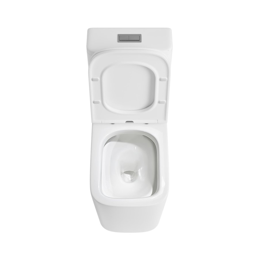 Close Coupled Back to Wall Rimless Toilet with Soft Close Seat and Square Chrome Flush Button - Albi