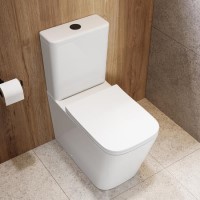 Close Coupled Rimless Closed Back Toilet with Soft Close Seat & Matt Black Push Button - Albi