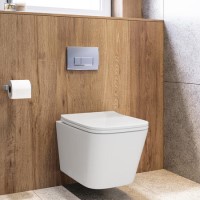 Wall Hung Toilet with Soft Close Seat, Pneumatic Chrome Flush Plate, 820mm Frame & Cistern - Albi