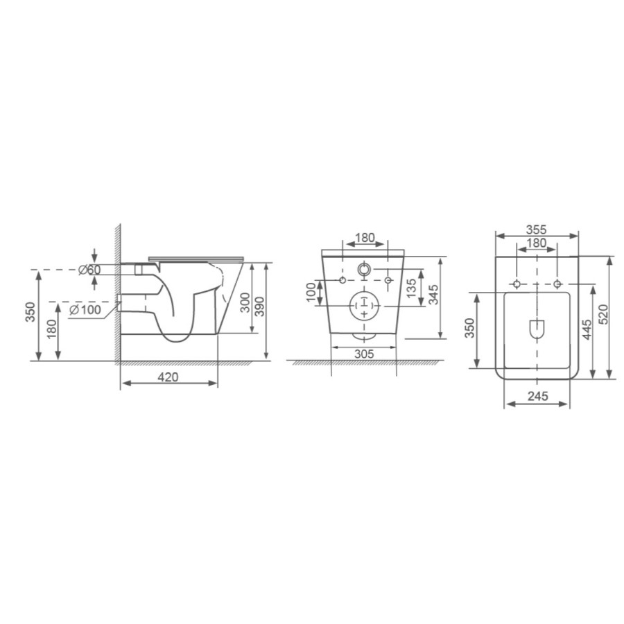Wall Hung Toilet with Soft Close Seat, Pneumatic Chrome Flush Plate, 1168mm Frame & Cistern - Albi