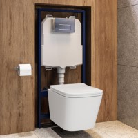 Wall Hung Toilet with Soft Close Seat, Pneumatic Chrome Flush Plate, 1168mm Frame & Cistern - Albi