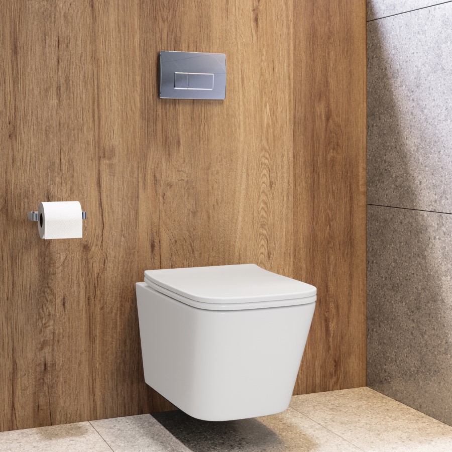Wall Hung Toilet with Soft Close Seat, Pneumatic Chrome Flush Plate, 1168mm Frame & Cistern - Albi