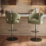 Set of 2 Sage Green Velvet Adjustable Swivel Bar Stools with Brass Base - Azalea