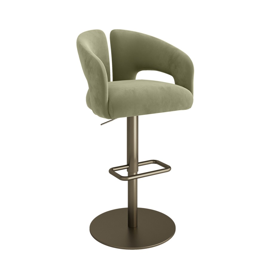 Set of 2 Sage Green Velvet Adjustable Swivel Bar Stools with Brass Base - Azalea