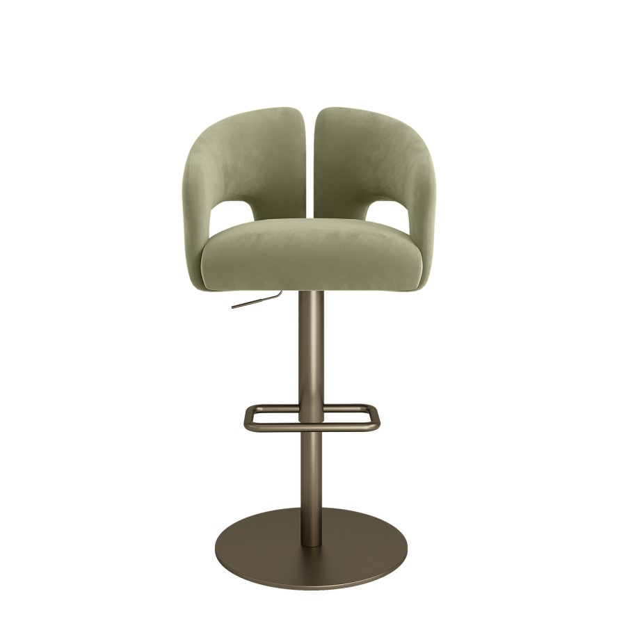 Set of 2 Sage Green Velvet Adjustable Swivel Bar Stools with Brass Base - Azalea