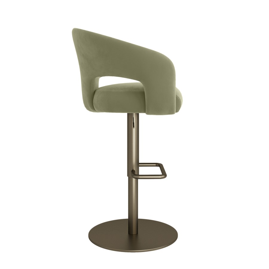Set of 2 Sage Green Velvet Adjustable Swivel Bar Stools with Brass Base - Azalea