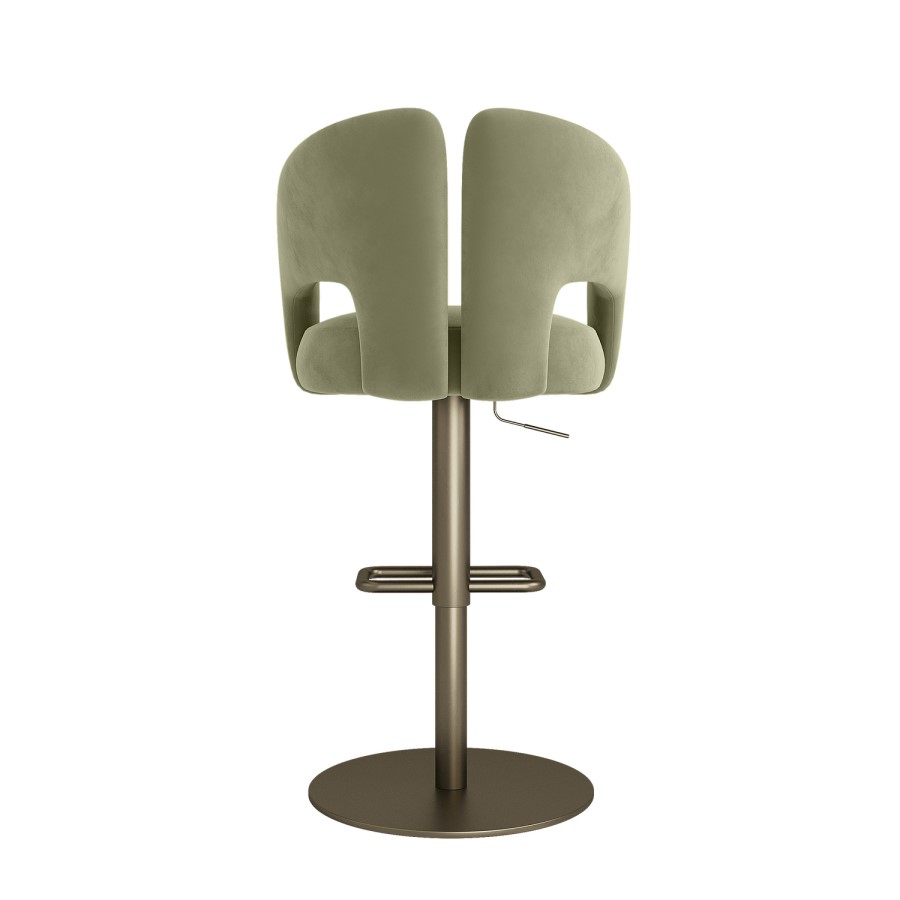 Set of 2 Sage Green Velvet Adjustable Swivel Bar Stools with Brass Base - Azalea
