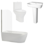 Chrome Freestanding Left Hand Shower Bath Suite with Toilet and Basin - Amaro