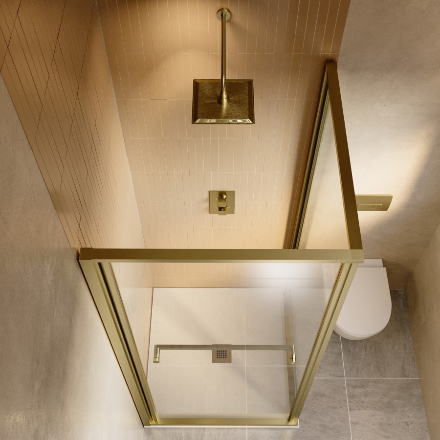 800x800mm Brushed Brass Square Sliding In-Fold Shower Enclosure 6mm Glass - Apollo