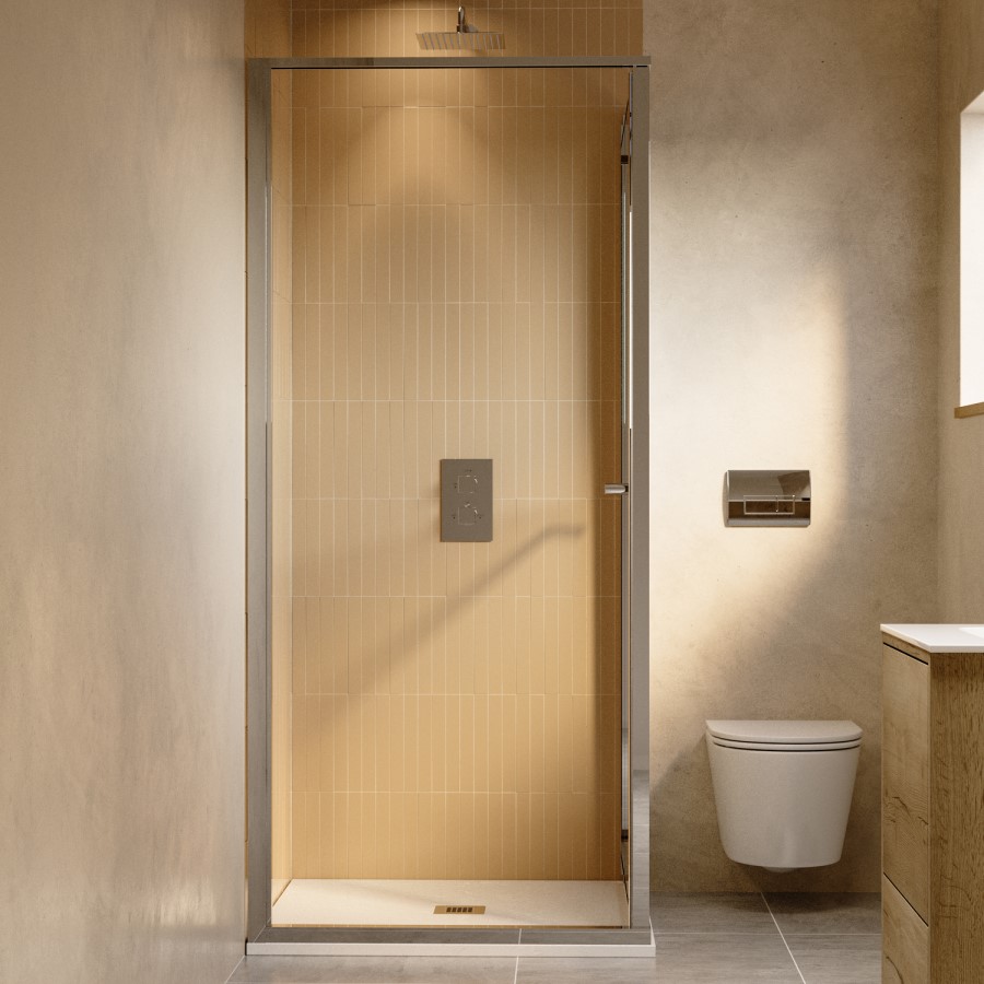 800x800mm Chrome In- Fold Sliding Shower Enclosure 6mm Glass with Shower Tray - Apollo