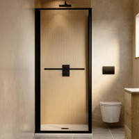 800x800mm Black In-Fold Sliding Shower Enclosure 6mm Glass and Low Profile Shower Tray - Apollo