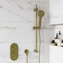 Brushed Brass 1 Outlet Thermostatic Mixer Shower Set with Round Hand Shower & Slide Rail Kit - Arissa