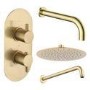 Brushed Brass 2 Outlet Wall Mounted Thermostatic Mixer Shower Set with Bath Filler Spout - Arissa
